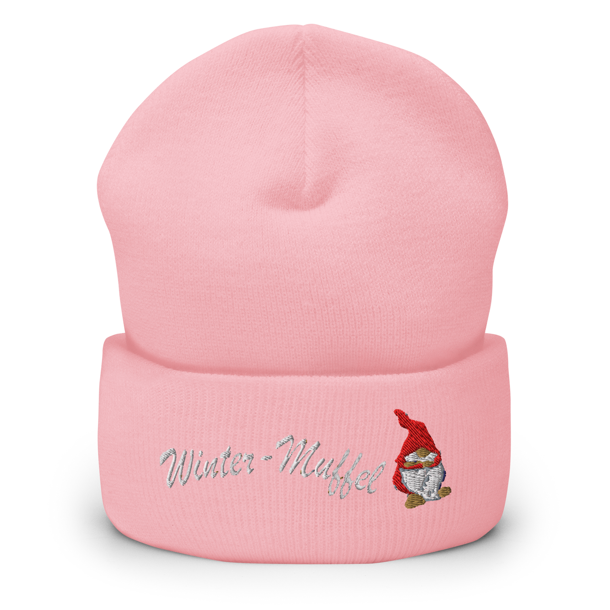 muetze-mit-breitem-bund-pink-bestickt-mit-motiv-witzigem-wichtel-und-schriftzug-winter-muffel