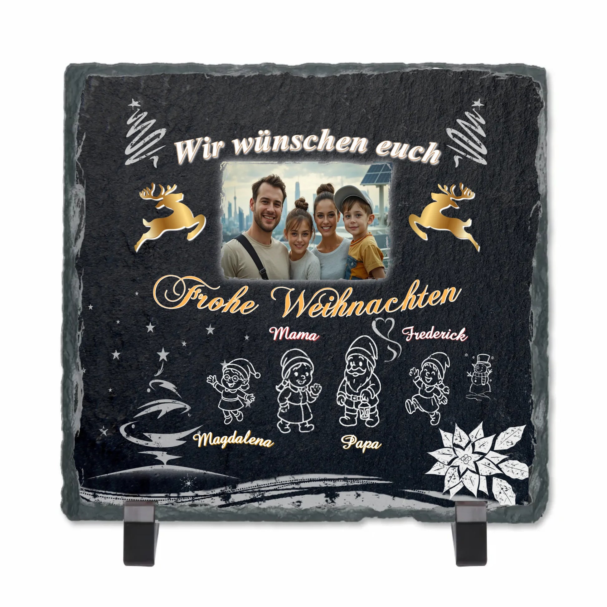 personalisierte-schieferplatte-15x15cm-mit standfuss-als-weihnachtsdeko-fensterbank-mit-wichtel-motiven-zu-namen