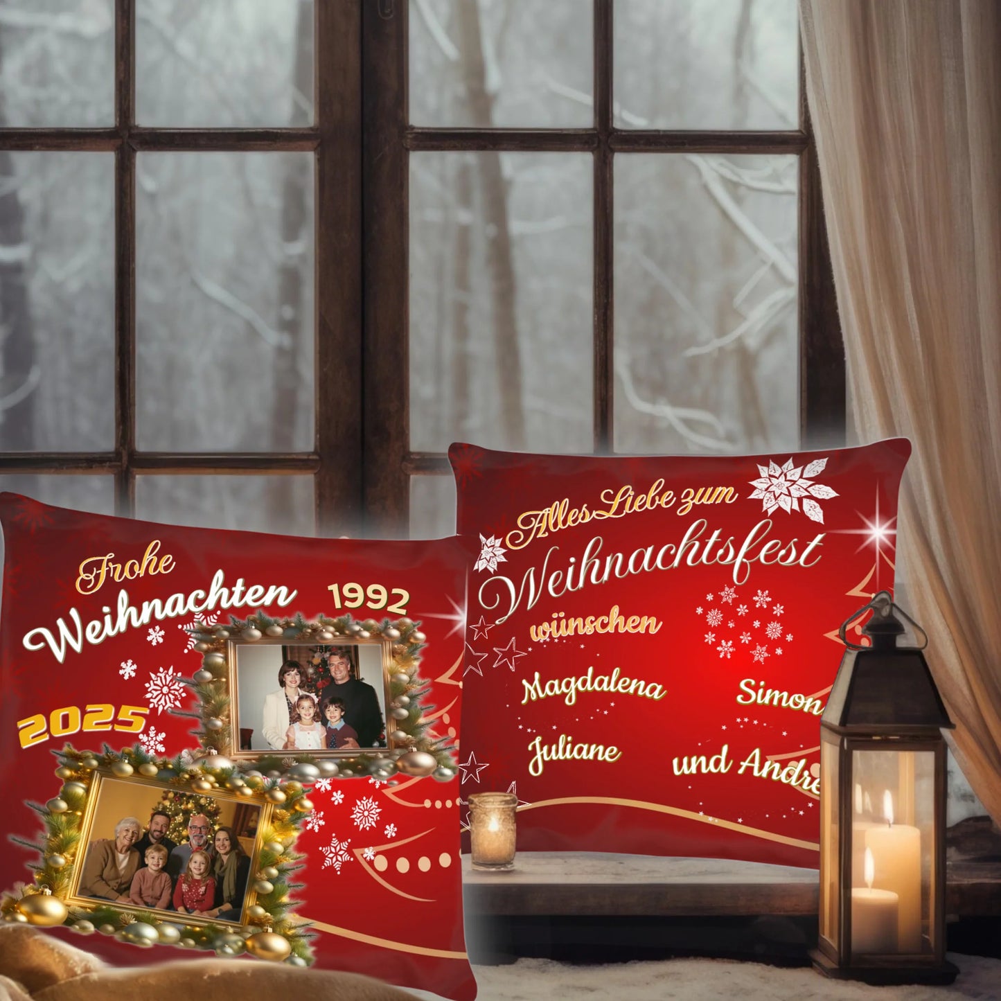 kissen-weihnachten-rot-40x40-cm-mit-namen-und-fotos-von-1992-und-heute-personalisiert-vorderseite-und-rueckseite