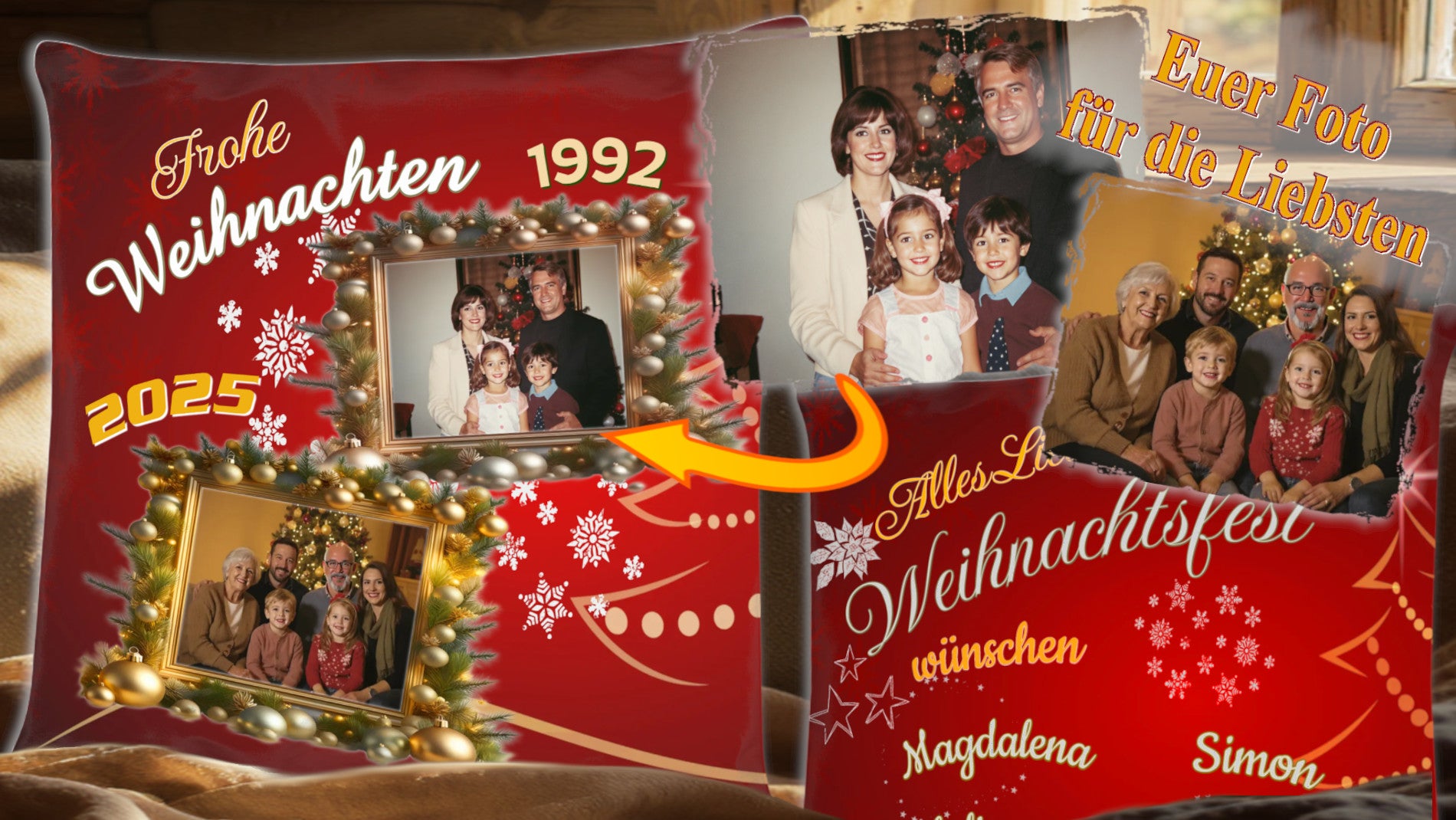 weihnachtskissen-mit-zwei-fotos-personalisiert-40x40-rot-beidseitig-bedruckt-fotokissen-mit-weihnachten-damals-und-heute