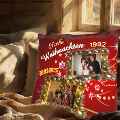 weihnachtskissen-rot-40x40-mit-fotos-familie-1992-und-selbe-familie-heute